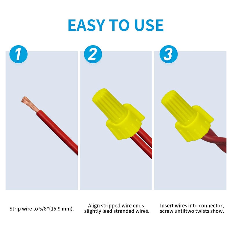 DICIO Yellow Winged Wire Nuts 1000 PCs, Twist Wire Cap Electrical Connectors UL Listed Screw-On Electrical Connector Kit 18-10 AWG for Connect Electrical Wiring - Image 5